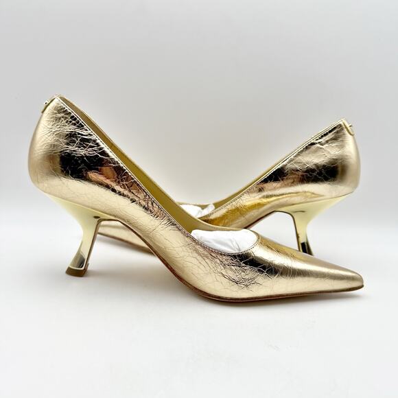 Michael Kors Womens Luna Mid Pumps US 6M EU 36.5 Gold Leather NIB - Picture 4 of 12
